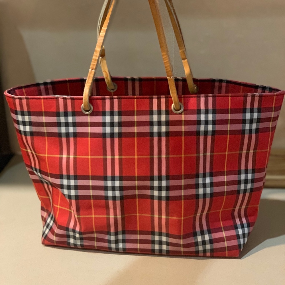 Burberry red nylon tote